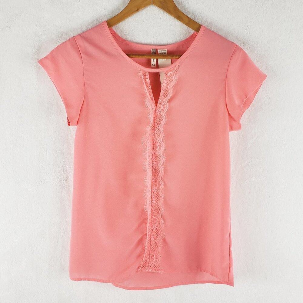 Japna Top Women XS Lace Centerline Keyhole Peach Semi Sheer Popover NWT 1398